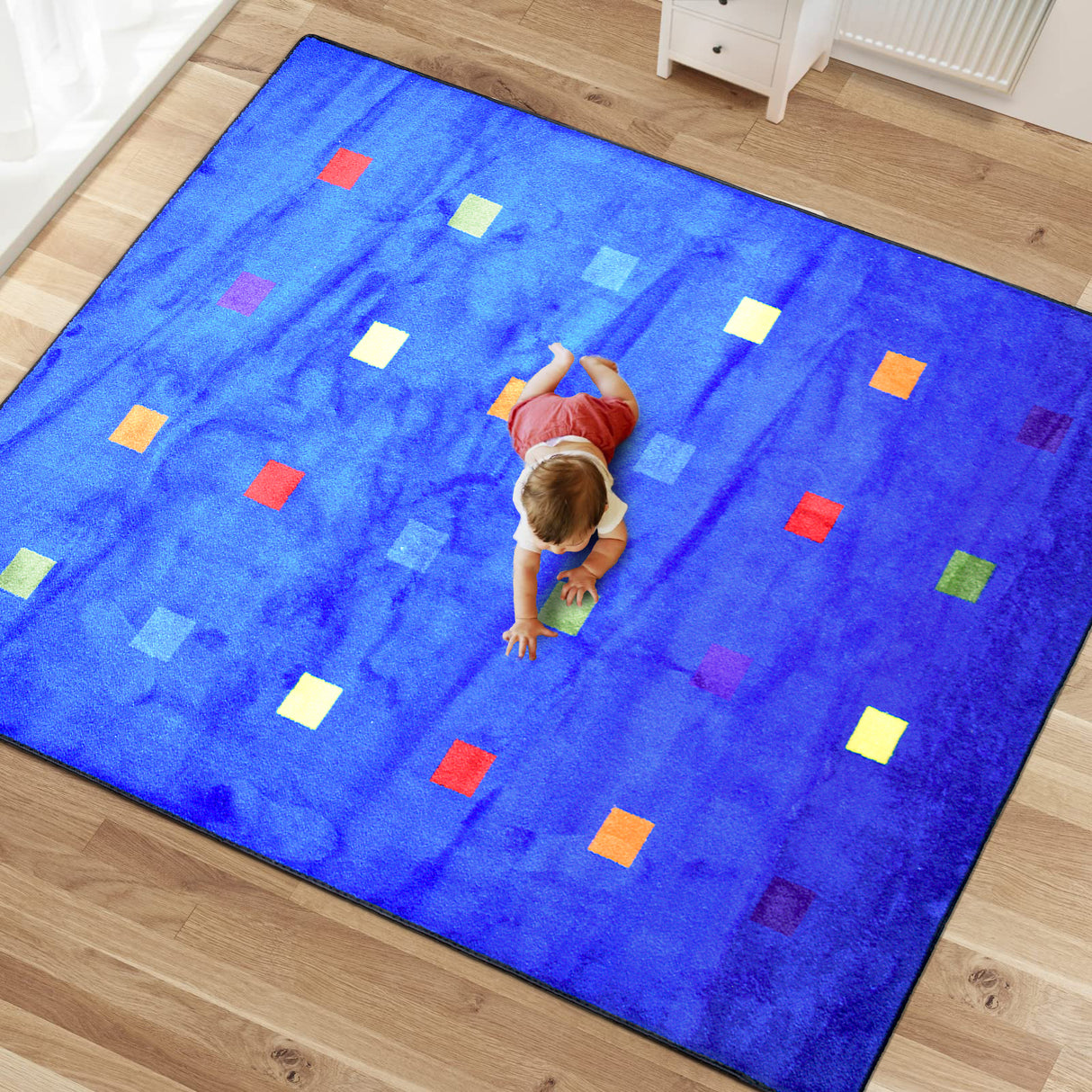 Seating Squares Multi on Blue Rug 24