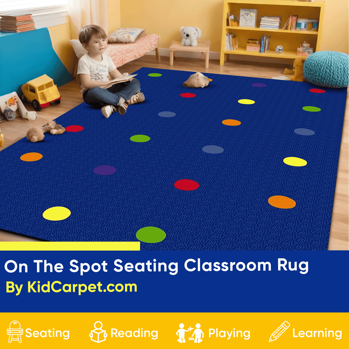 On the Spot Classroom Seating Rug Multi on Blue