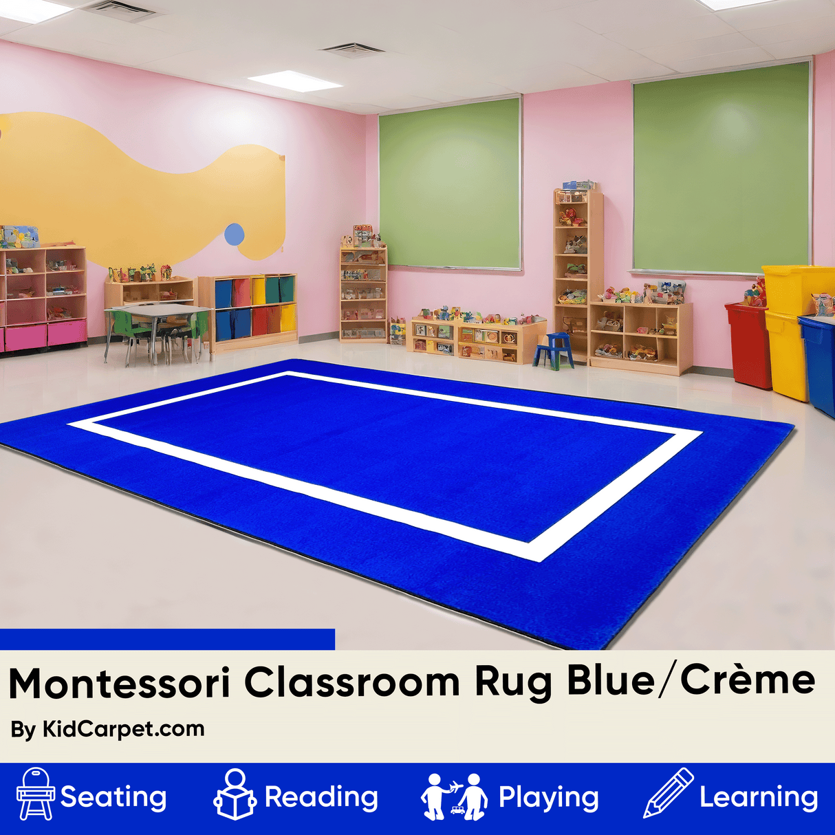 Montessori Classroom Rug Blue With Creme Line