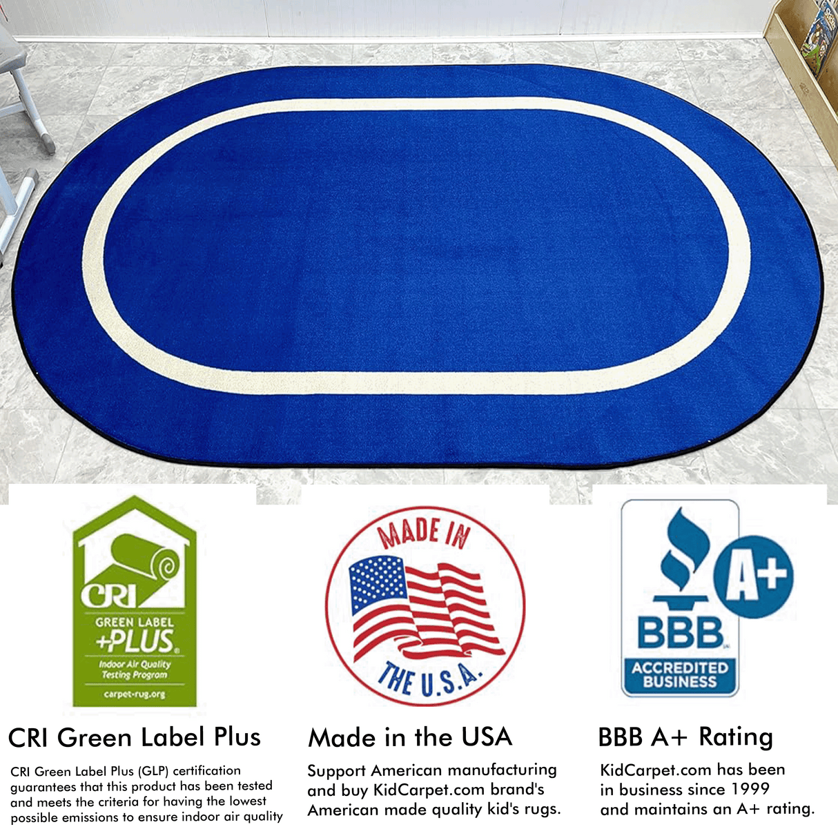 Montessori Classroom Rug Blue With Creme Line