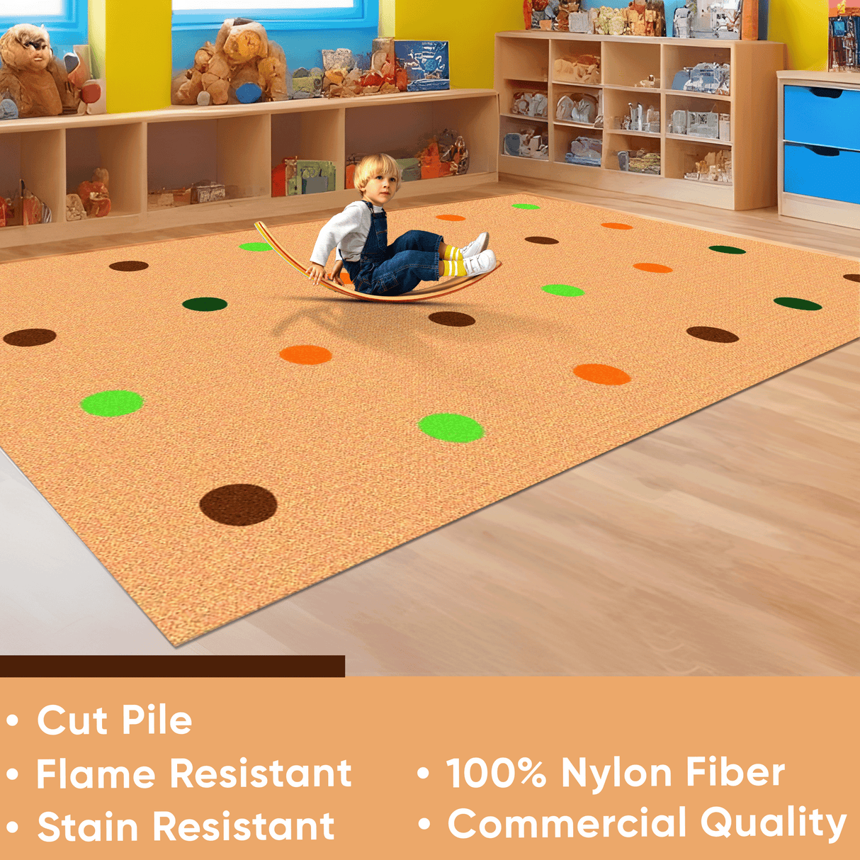 On the Spot Classroom Seating Rug Jungle Colors on Tan