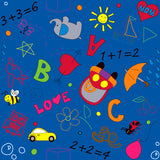 Playtime Doodle Wall to Wall Classroom Carpet Multi on Blue