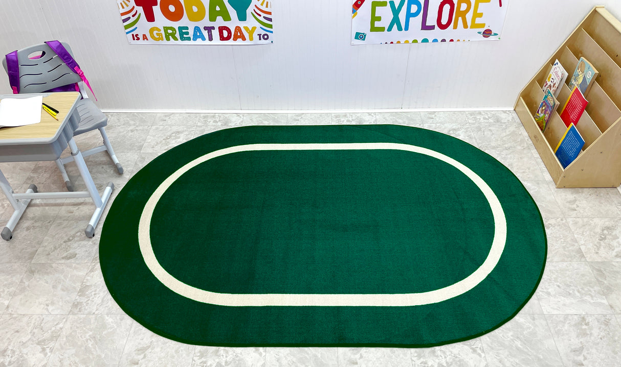 Montessori Classroom Rug Green With Creme Line - KidCarpet.com