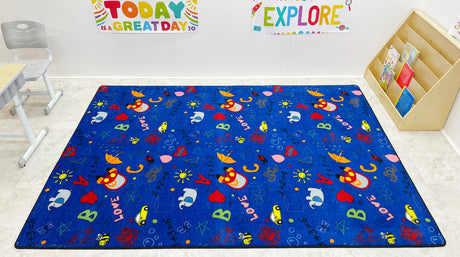 Playtime Doodle Rug Multi on Blue - KidCarpet.com