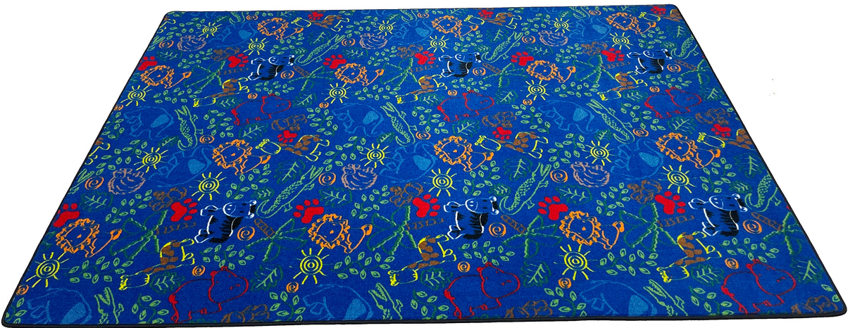 Animal Doodles Children's Wall to Wall Carpet Multi on Blue - KidCarpet.com