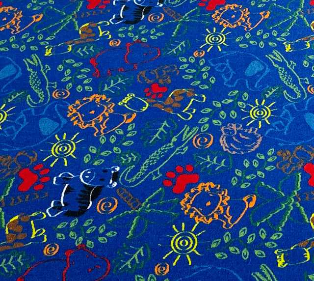 Animal Doodles Children's Rug Multi on Blue