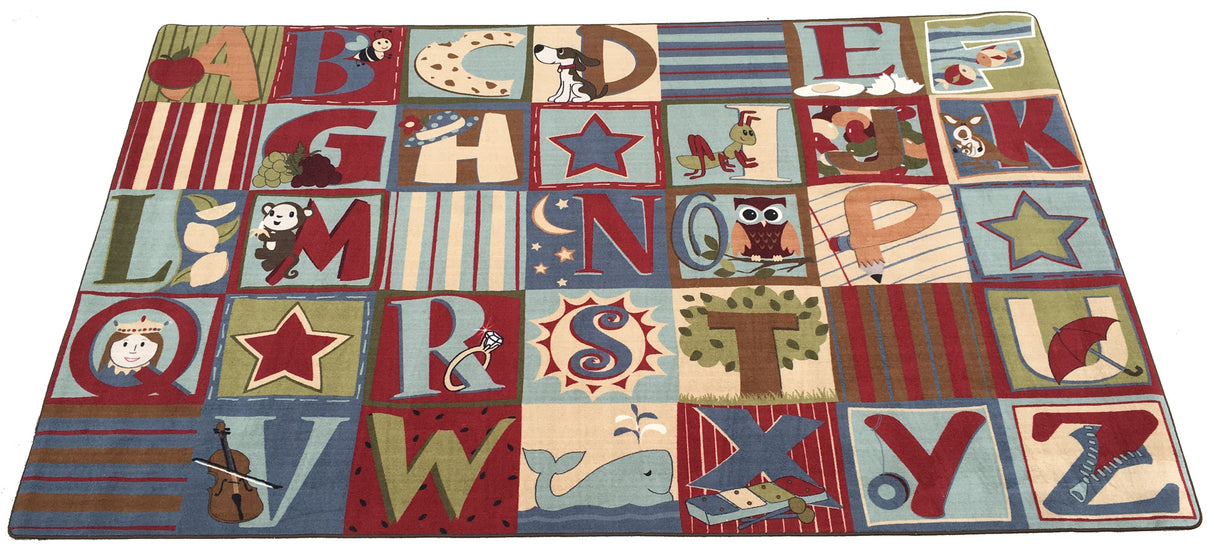 Alphabet Classroom Seating Rug with Squares Earth Tone