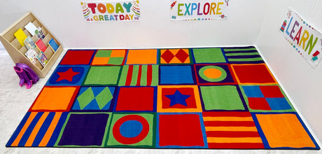 Patterned Squares Classroom Rug